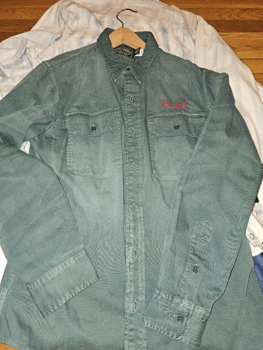 Ralph Lauren Teal Shirt with Red Embroidered Script